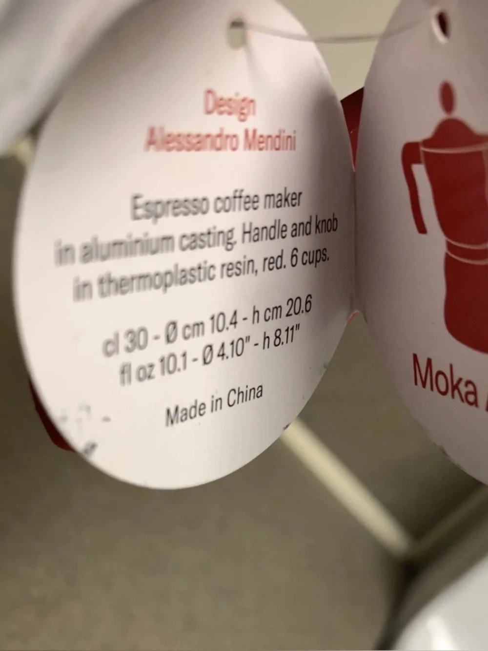 Moka Alessi Espresso Coffee Maker AAM33/6 Moka Pot 6 Cup Red Handle No Box